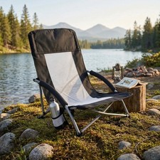 Mesh Back Low Beach Chair w/Cup Holder Storage Bag,Folding Outdoor Camping Chair