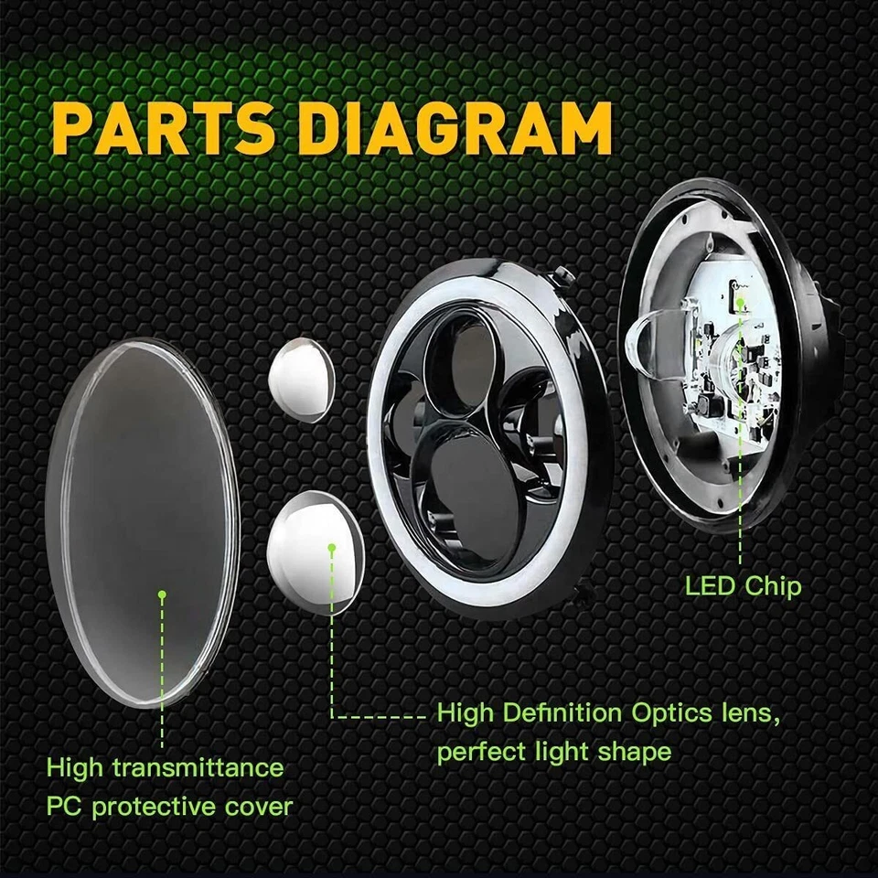 DOT Pair 7" inch Round LED Headlights Hi-Lo Beam DRL For 2008~2016 Jeep Patriot Foto 3 de 4