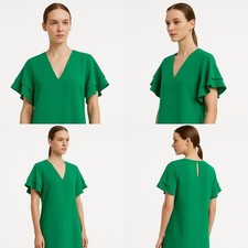 ZARA WOMAN Dress Womens EURA XS USA 4 MX 24 Green Shift Ruffled Sleeves Keyhole