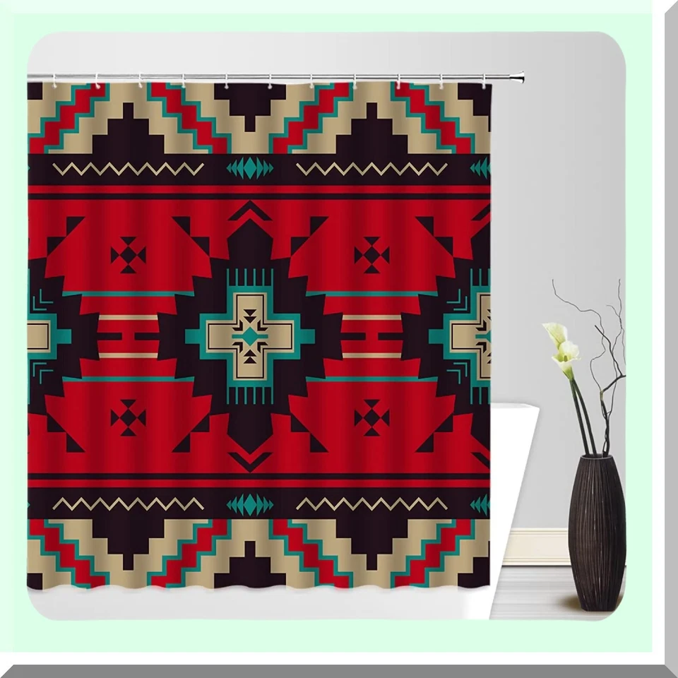 Cortina de ducha tribal azteca 70x70 con ganchos Foto 3 de 4