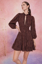 Ulla johnson Stripes Rosalind burgundy Brown Mini Dress Christmas Event Au 8 S