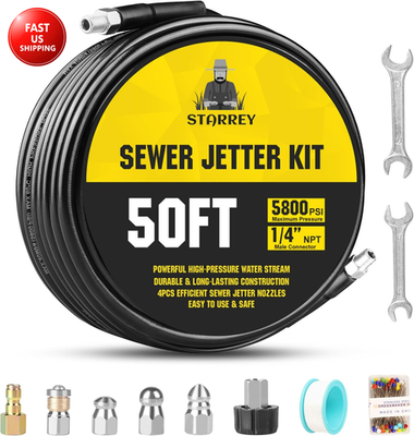 #ad Pressure Washer Drain Jetter – Sewer Jetter Kit for Pressure Washer 50Ft 1 4 Inc $86.11