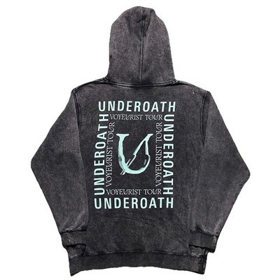 Underoath Voyuerist Tour Hoodie Worn Distressed Stain Black Dyed Pullover Rock