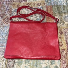 Vintage Vera Pelle Small Red Leather Purse Long Adjustable Strap Made In Italy