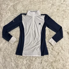 Child’s M White/Navy Romfh Long Sleeve Horseback Riding Show Shirt 
