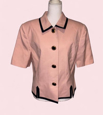 Kasper for A.S.L. Pink Button Front Jacket Black Trim Collared Lined Sz 14