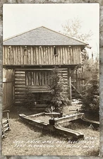 Jack Knife Dray & Blockhouse Fort Algonquin St Ignace MI 1939 RPPC Postcard 2156