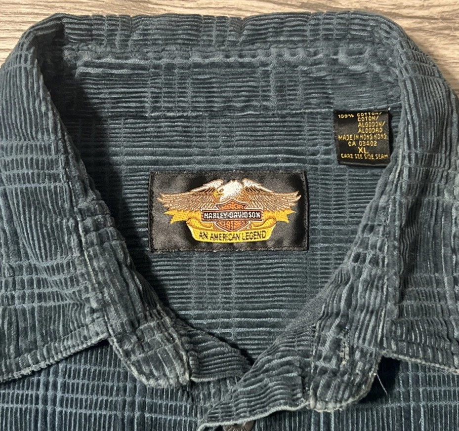 Camisa para hombre Harley Davidson de pana a cuadros con botones verde oscuro talla XL Foto 4 de 4