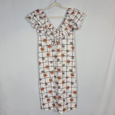 Zara Floral Windowpane Floral White Ruffle Sleeve Midi Dress Chic Sz L