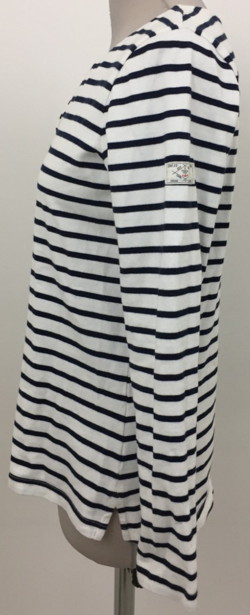 Joules Women's T Shirt Size 10 White /Blue Stripes Long Sleeve V Neck Used View 3