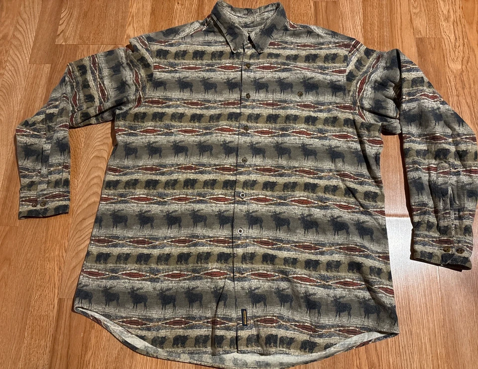 Woolrich Moose, Deer, Bear Heavy Flannel Button-Up Shirt Men's 3XL Southwest - Image 2 of 4