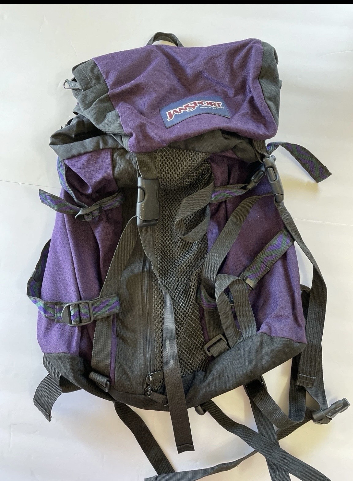 Jansport  Backpack Vintage Hiking Black And Purple Camping Backpack 90s