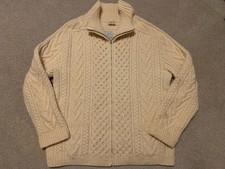 Irish Traditional Hand Knit Cream Wool Cable Knit Sweater Fisherman Style XL