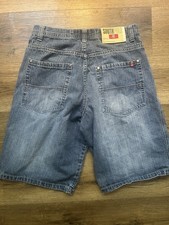 SouthPole Red Tab Jorts Y2K Skater Style Bamboo Weave Denim