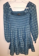 Urban Outfitters Women's Blue Plaid Smocked Tiered Dress Size Small
