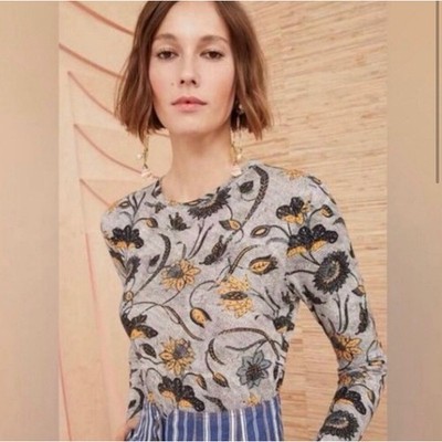 Ulla Johnson Eve top Portofino long sleeve XL floral gray cotton casual preppy