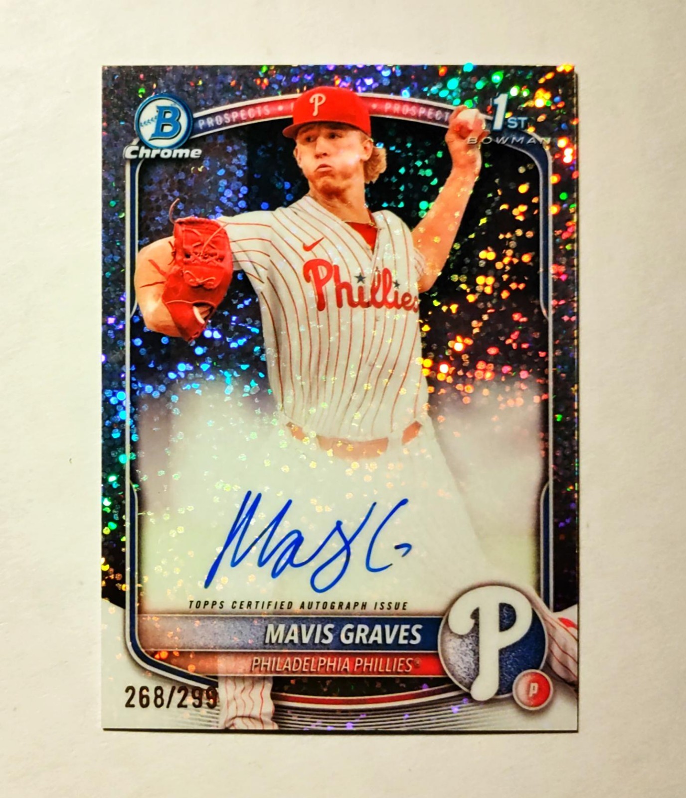 Mavis Graves 2025 1st Bowman Chrome AUTO SPECKLE REFRACTOR 268/299 Phillies M6