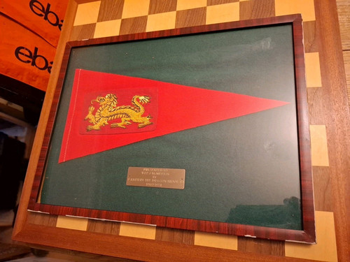 Framed Vintage P Battery The Dragon Royal Artillery Pennant Presented J McMeekin - Picture 1 of 10