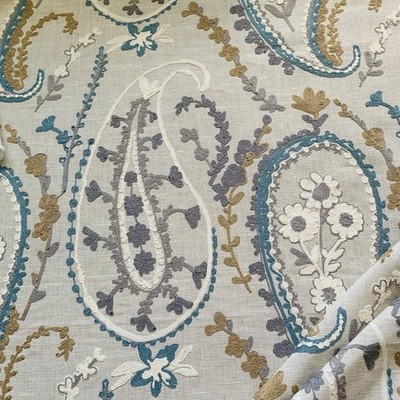 Sanderson Gardinenstoff JAMILA ~ WEDGWOOD/LEINEN - 1,15m besticktes Design