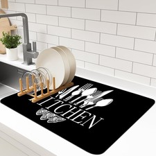 Dish Drying Mat For Kitchen Counter, 16"X24" Absorbent Coffee Bar Mat With Wa...