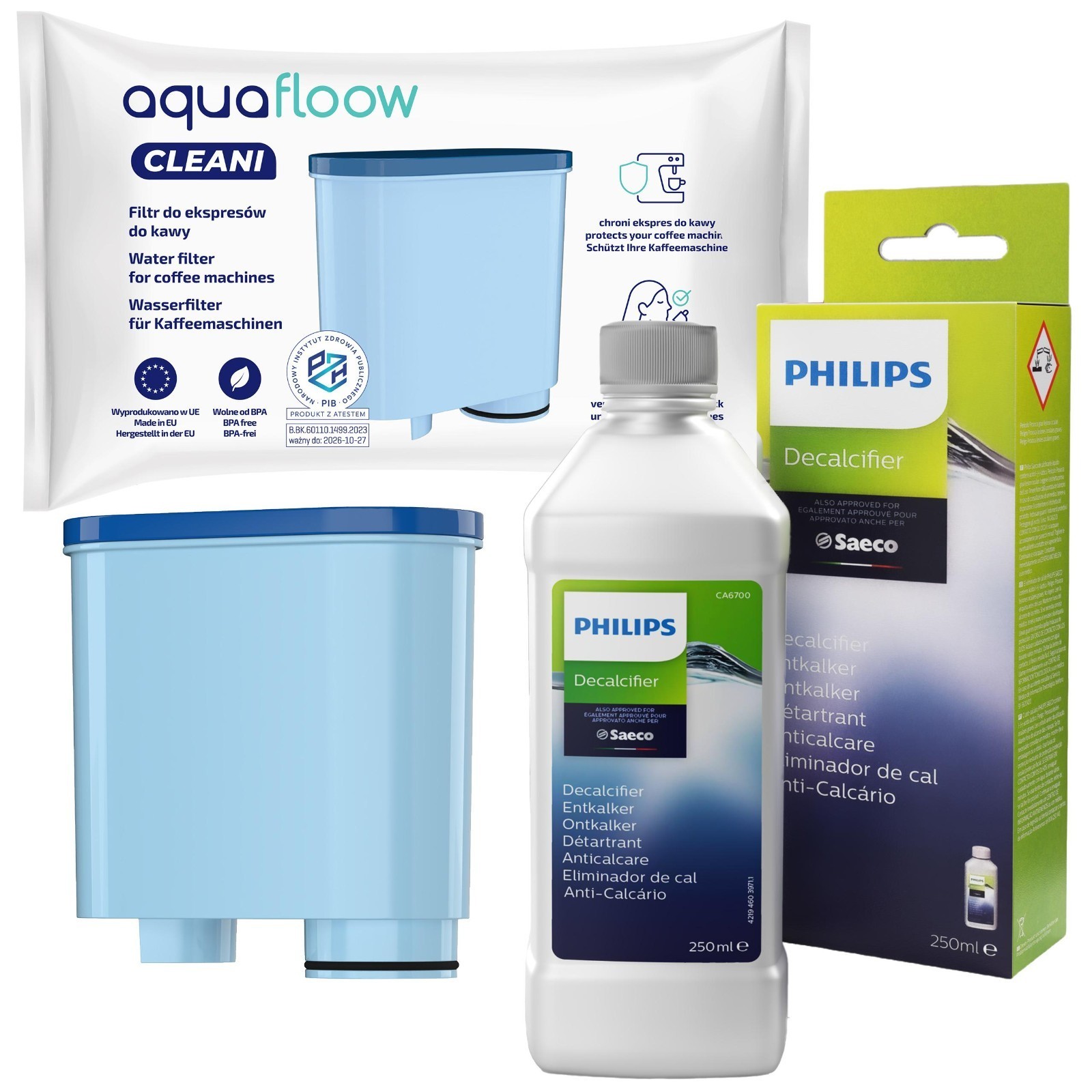Care set for Philips Saeco 1 water filter Philips CA6700/10 descaler 250 ml