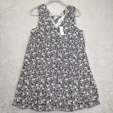 LOFT Mini Dress Womens Small Black White Floral Print Sleeveless V-Neck