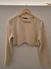 Zara Cropped Jumper Size M with Jewels and Sequins Excellent Condition Yellow