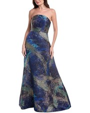Teri Jon By Rickie Freeman Jacquard Starburst Pattern Gown Women's Blue 4