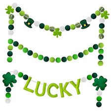 3 Pack St. Patrick's Day Felt Ball Garlands, 6.6 FT Lucky Pom Pom Shamrock