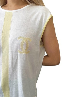 CHANEL Vintage 00S CC Logo Knit Tank Top #42 Sleeveless White