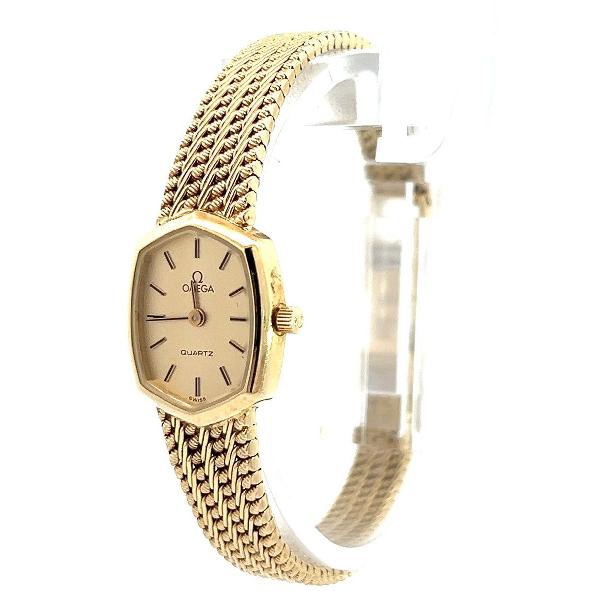 Vintage Omega 14k Yellow Gold Band Quartz Ladies Watch Gold Dial