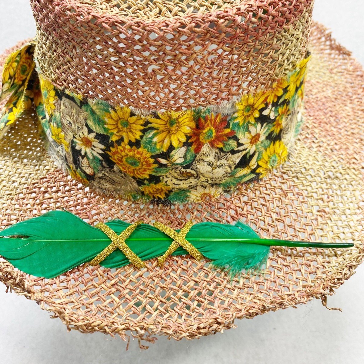 Cat-Lady Straw Hat Big Cat Straw Lifeguard Hat | Leopard Print Straw Hat UPF 50  main image 4
