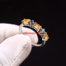 Natural Citrine  London Blue Topaz With 925 Sterling Silver Women's Ring 584