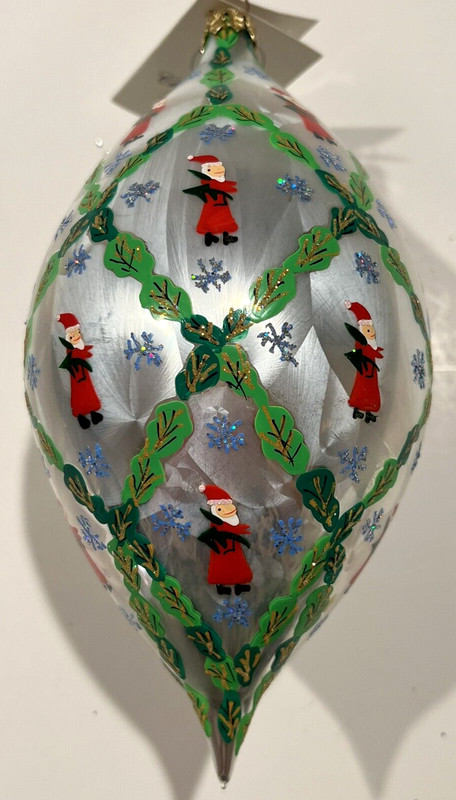 RADKO "HOMECOMINGS SANTAS" 01-0052-0 Pearl White TEARDROP ORNAMENT 8" NEW w/TAG