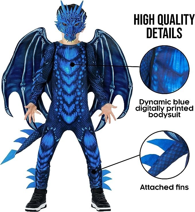 Déguisement Dragon Halloween Pour Enfants - Masque + Ailes + Queue 3D | 3 Pièces | Cosplay Dinosaure Déguisement Carnaval Cosplay Dinosaure