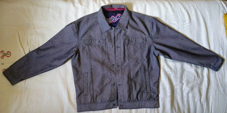 fishBonE Jeans Jacke XL Skater Techno HIP-HOP metallic GLANZ SILVER Y2K 2000er - Bild 4 von 4