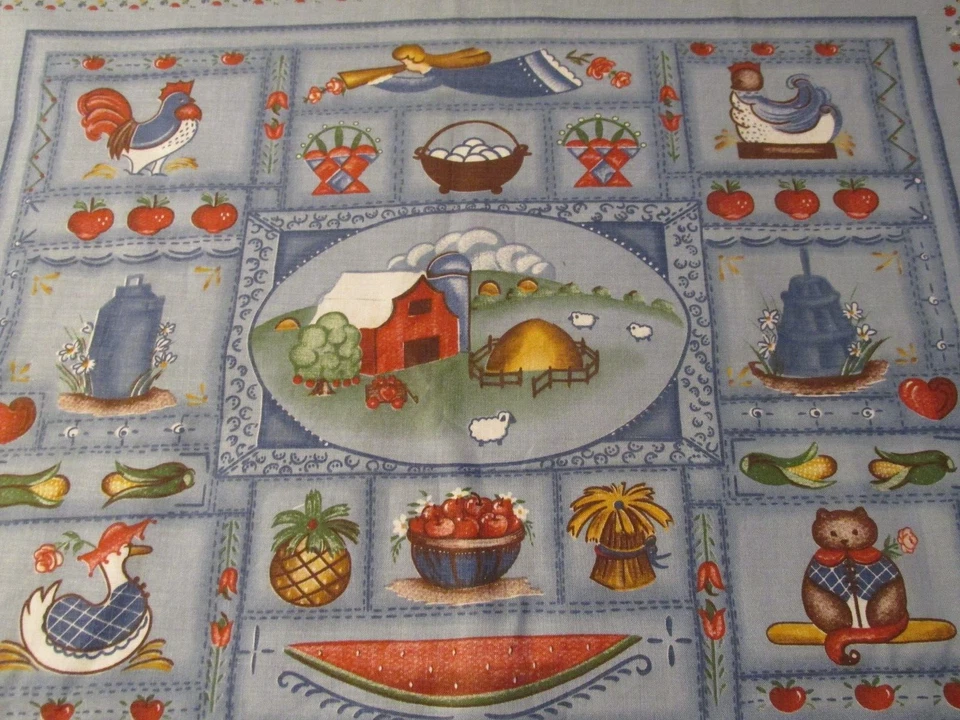 33" long x 44" wide Vintage Quilt Fabric 4 country Squares Barn heart Tree Chick - Image 4 of 4