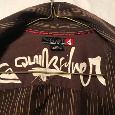 Quick Silver Dress Shirt, Medium - Brown White pin stripe, Lots Of Little Extras