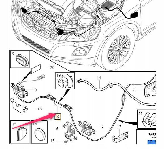 Volvo S80, V70, XC70 Front Hood Release Cable 30671768 Volvo S80, V70, XC70 Front Hood Release Cable 30671768
