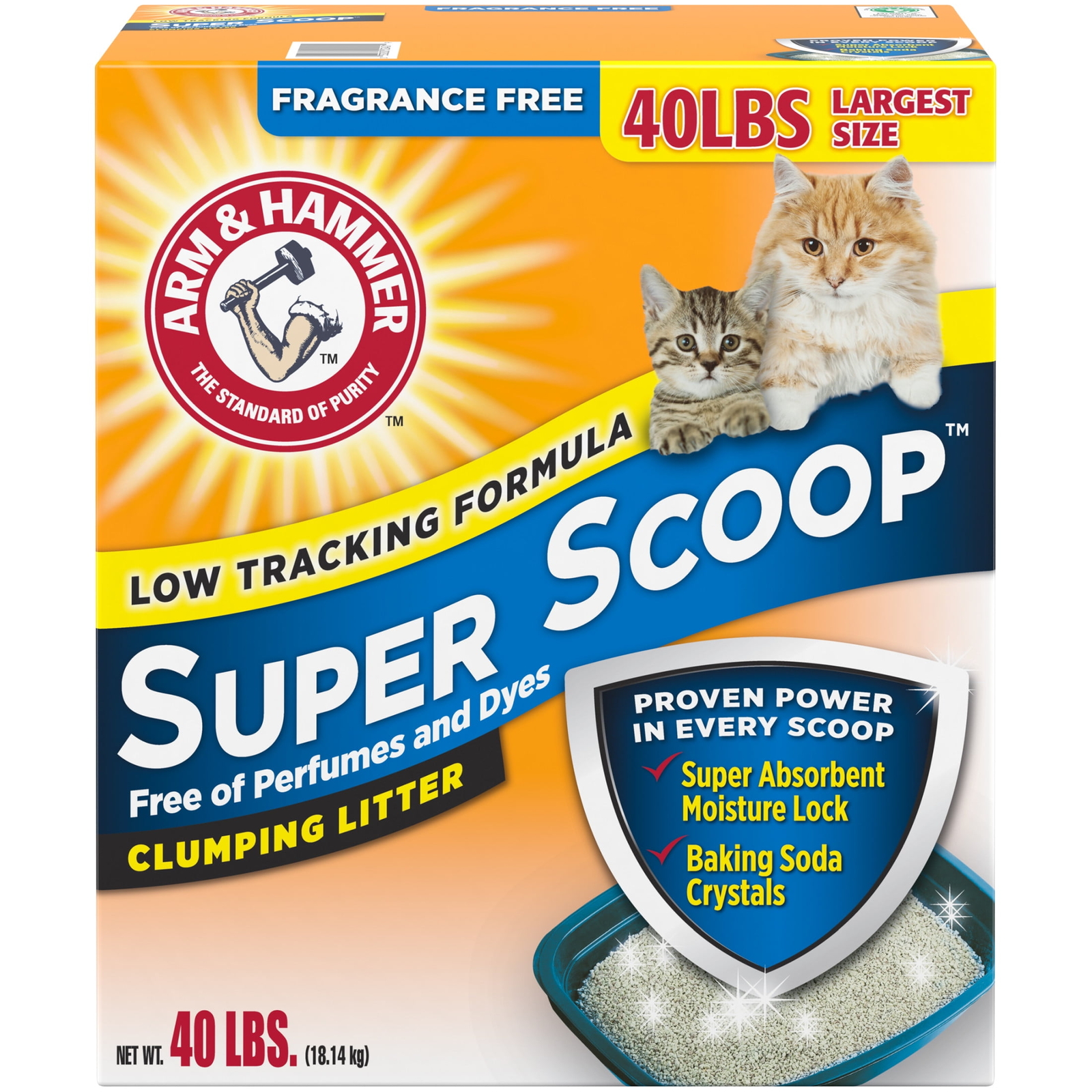 ARM & HAMMER Super Scoop Fragrance Free Clumping Clay Cat Litter, 40 lb