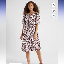 Free Assembly Women’s Floral Puff Sleeve Dress Ruched Halter Midi Size M