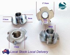 Qty 1 M6 6mm Zinc Plated Steel 4 Prong T  Nut Tee Blind Timber Wood Insert Nuts