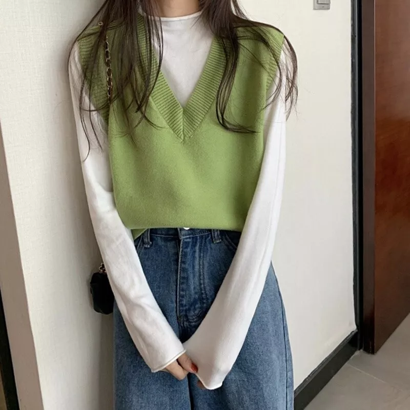 Women Knitted Vest Tank Top Sweater Waistcoat Sleeveless V-neck Short Nylon Coat