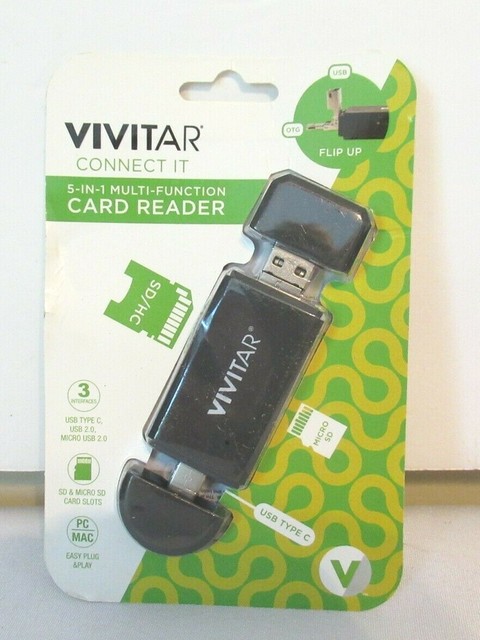 Vivitar Connect It 5 in 1 Multi Function Card Reader SD HC Type C USB 2 