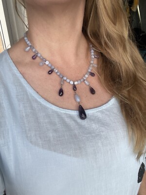 DTR Jay King 925 Silver Amethyst Lace Agate Cascade Necklace 20.5 