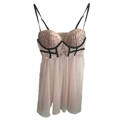 Victoria Secret Lingerie Teddie Chemise Nightie Peach & Gold