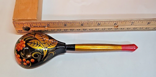 Vintage Hand Painted Russian Khokhloma Traditional Wooden Spoon; 7" - Picture 3 of 3