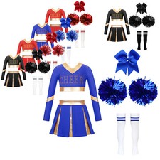 Kids Girl's Cheerleading Set Competition Cheer Leader Shirts And Skirt Sports