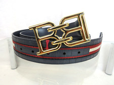 BALLY B CHAIN GOLD BUCKLE ADJUSTABLE BLUE CROC LEATHER WEB BELT 115 46 GIFT BOX