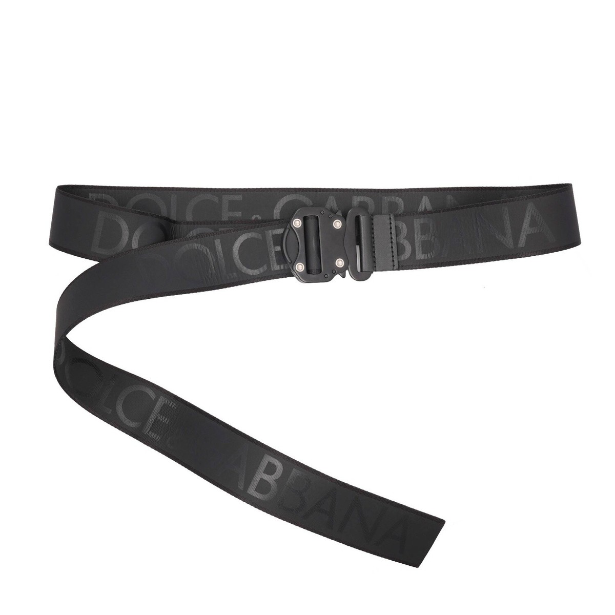 DOLCE & GABBANA DG Logo Metal Buckle Fabric Strap Belt Black